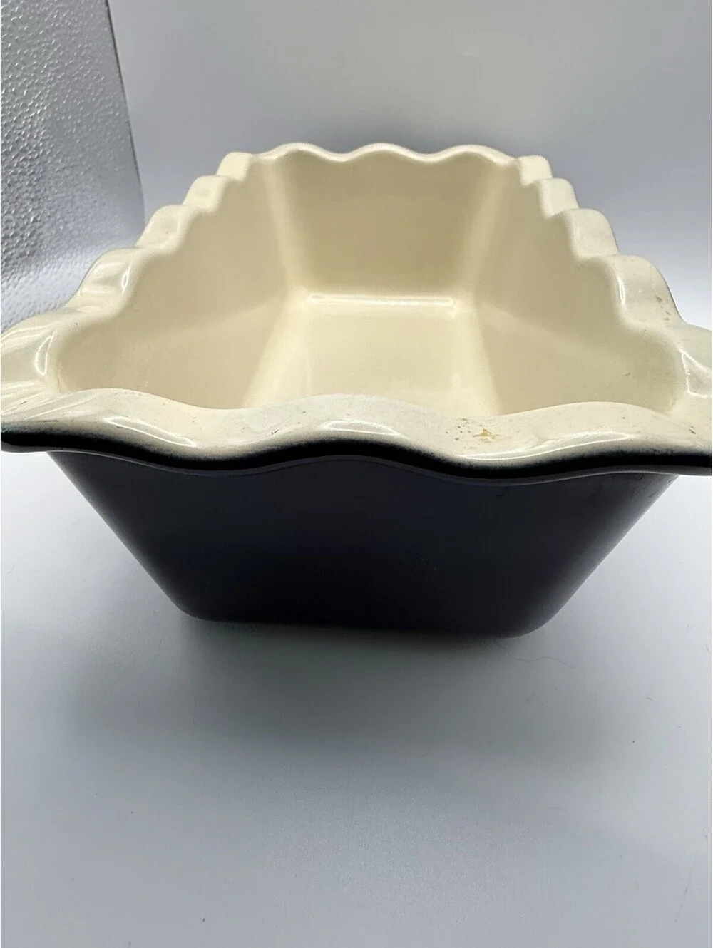 Emile Henry France Vintage Ceramic Loaf Pan Navy/Cream Oven Safe